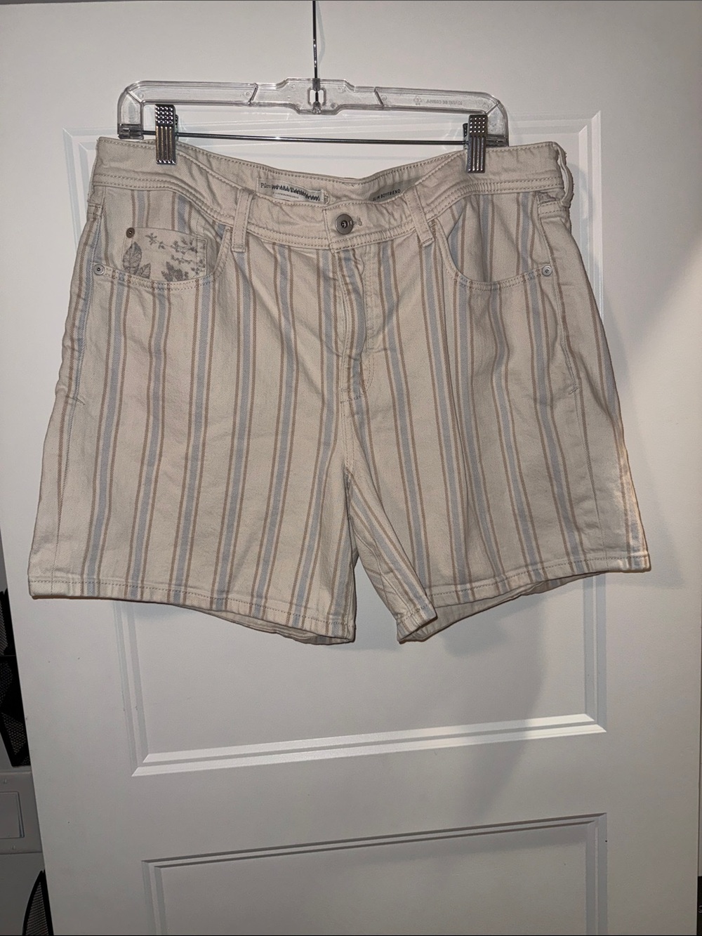 Anthropologie Pilcro Cream Striped Cotton Blend Shorts 32